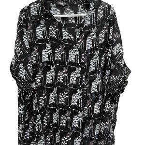 Fresh Fx Cat Pattern Short Sleeve Blouse EUC
